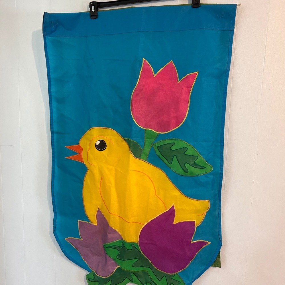2 Vintage 1992 NCE Double Sided Garden Flag Spring Chick Tulips Pineapple 90s
